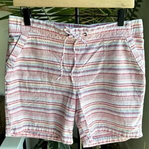 Talbots Linen Blend Striped Drawstring Shorts Size 8 Womens Coastal Resort Beach
